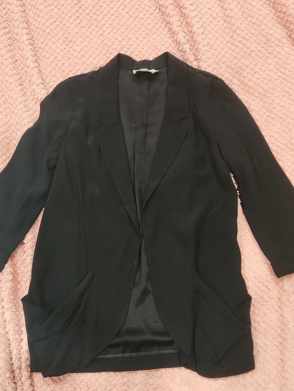 Reiss Black Draped Open-Front Blazer with Pocket Detail